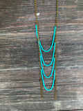 Layered Beaded Turquoise Tassel Necklace Set