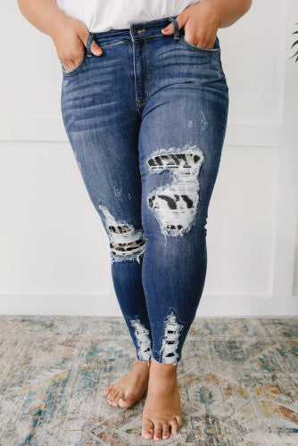 Animal Inner Patches Ripped Plus Size Jeans