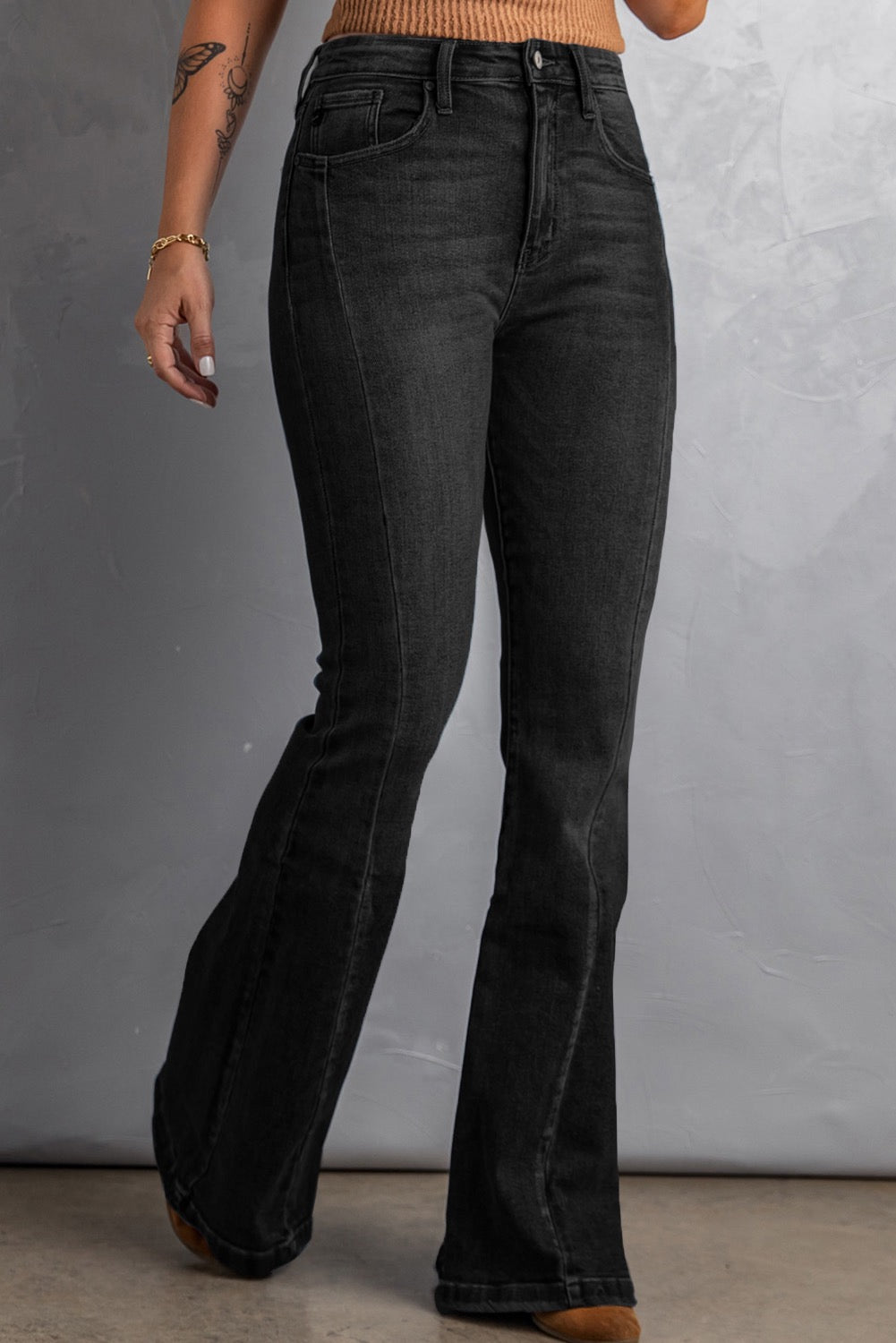 Black high waist flare jean with pockets – D'vine Designs