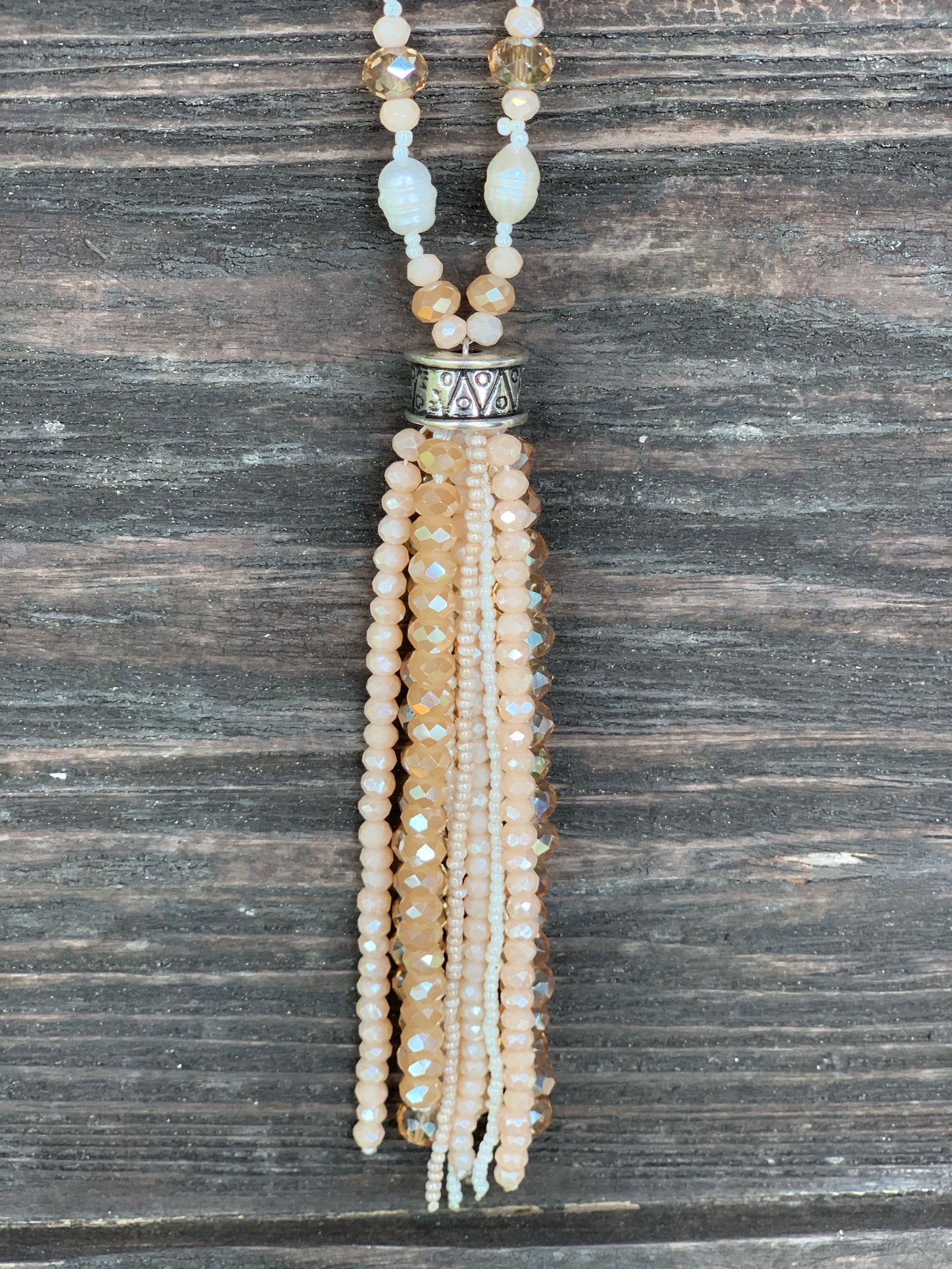 Beaded Pearl Tassel Necklace Set