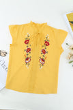 Yellow floral embroidered flutter sleeve top