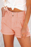 Pleated Rolled Hem Button Fly Denim Shorts