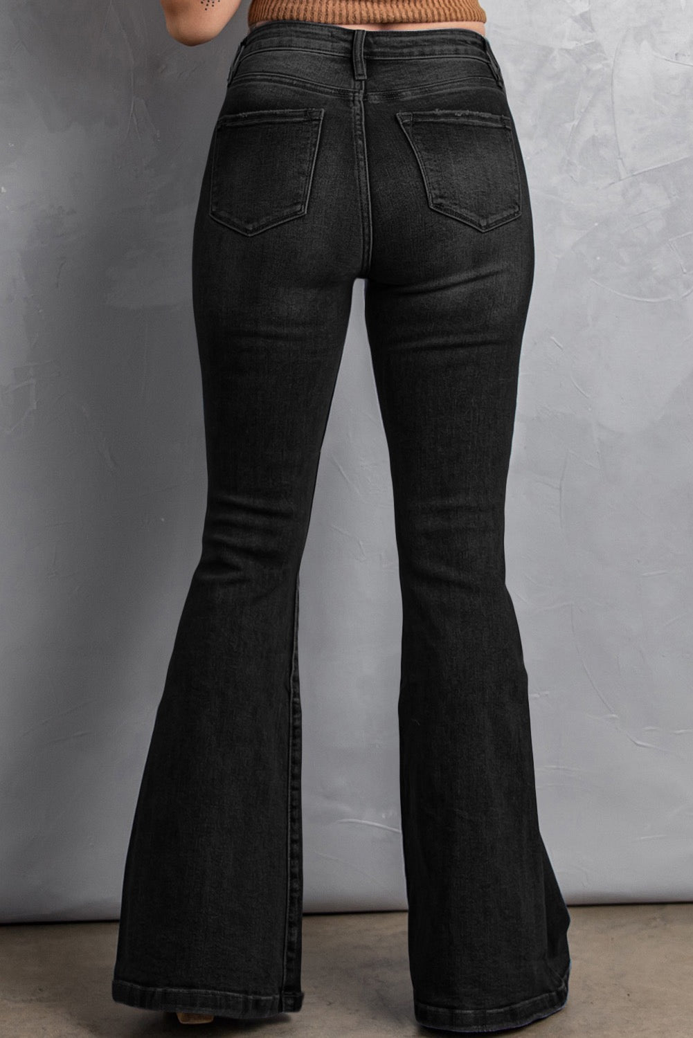Black high waist flare jean with pockets