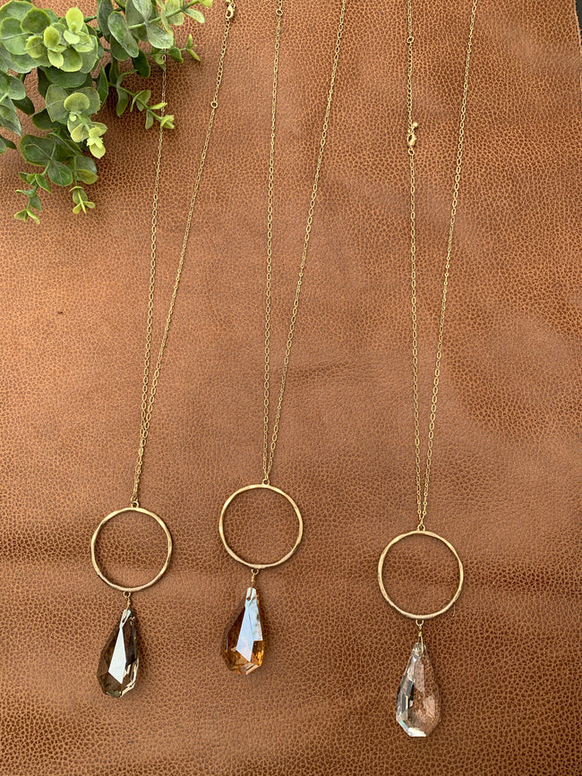 Long Hoop And Crystal Necklace Set