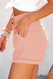 Pleated Rolled Hem Button Fly Denim Shorts