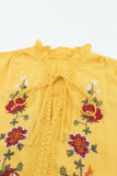 Yellow floral embroidered flutter sleeve top