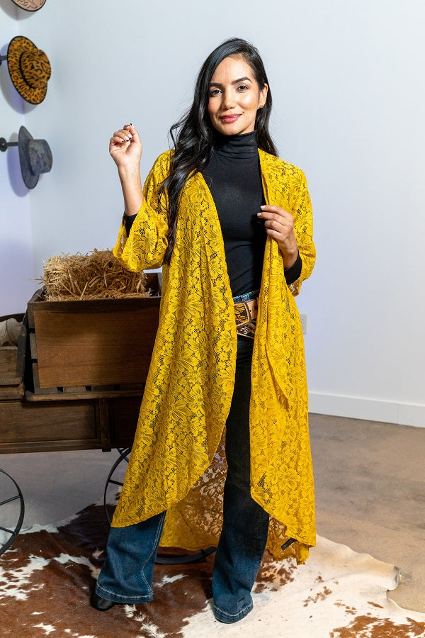 Mustard Lace 3/4 sleeve Duster