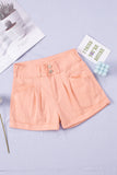 Pleated Rolled Hem Button Fly Denim Shorts